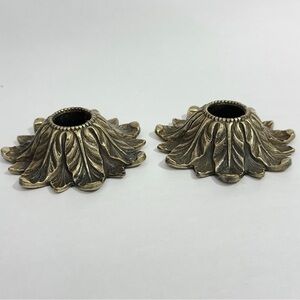 Evans Vintage Heavy Brass Taper Candle Holders Set of 2 Leaf/Feather Design USA